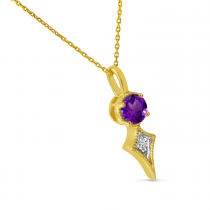 14K Yellow Gold Amethyst and Diamond Pendant