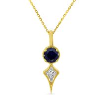 14K Yellow Gold Sapphire and Diamond Birthstone Pendant