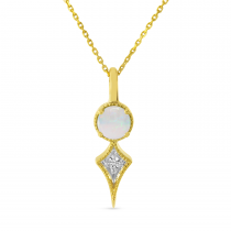 14K Yellow Gold Opal and Diamond Pendant
