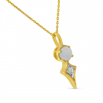 14K Yellow Gold Opal and Diamond Pendant