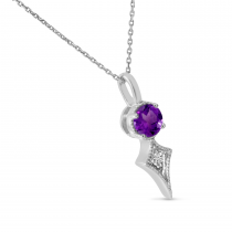 14K White Gold Amethyst and Diamond Pendant