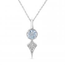 14K White Gold Aquamarine and Diamond Pendant