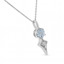 14K White Gold Aquamarine and Diamond Pendant