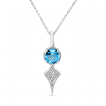 14K White Gold Blue Topaz and Diamond Pendant