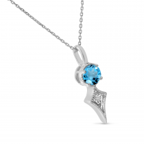 14K White Gold Blue Topaz and Diamond Pendant 