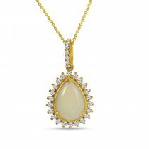 14K Yellow Gold Pear Cut Opal Pendant with Diamond Halo