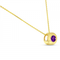 14K Yellow Gold Amethyst Round Bezel Necklace