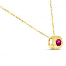 14K Yellow Gold Pink Tourmaline Round Bezel Necklace