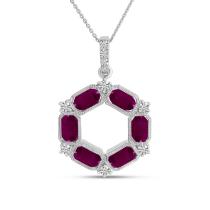 14K Yellow Gold Oval Ruby and Diamond Hexagon Circle Pendant