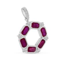 14K White Gold Oval Ruby and Diamond Hexagon Circle Pendant