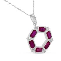 14K White Gold Oval Ruby and Diamond Hexagon Circle Pendant