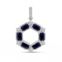14K Yellow Gold Diamond and Sapphire Hexagon Circle Pendant