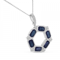 14K Yellow Gold Diamond and Sapphire Hexagon Circle Pendant