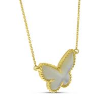 14K Yellow Gold Mother of Pearl Butterfly Necklace