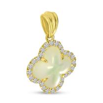14K Yellow Gold Mother of Pearl and Diamond Clover Pendant