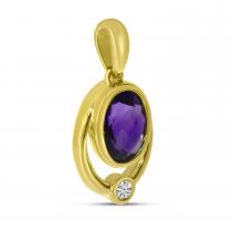 14K Yellow Gold Oval Amethyst Double Bezel Pendant