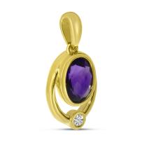 14K Yellow Gold Oval Amethyst Double Bezel Pendant