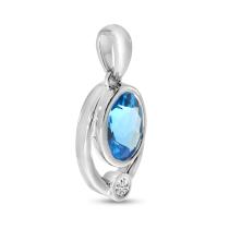 14K White Gold Oval Blue Topaz Double Bezel Pendant
