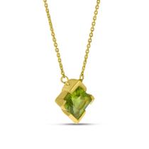 14K Yellow Gold Solitaire Princess Peridot Necklace