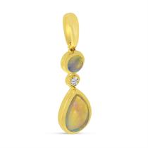 14K Yellow Gold Opal and Diamond Round & Pear Drop Pendant