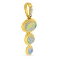 14K Yellow Gold Opal and Diamond Graduated Pendant