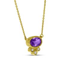 14K Yellow Gold Amethyst with Triple Diamond Oval Necklace