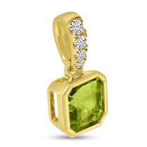 14K Yellow Gold Peridot Halo Pendant with Diamond Bale