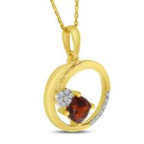 14K Yellow Gold Garnet and Diamond Scattered Open Circle Pendant