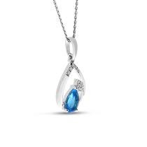 14K White Gold Blue Topaz and Diamond Pear Drop Pendant