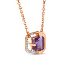 14k Rose Gold Amethyst Cushion and Diamond Half Halo Necklace