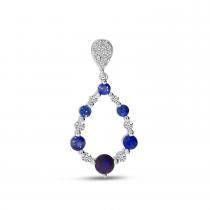 14K White Gold Sapphire and Diamond Precious Dangle Pendant