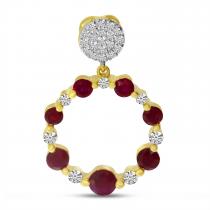 14K Yellow Gold Alternating Ruby and Diamond Circle Pendant