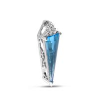 14K White Gold Trilliant Blue Topaz with Diamond Pendant