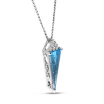 14K White Gold Trilliant Blue Topaz with Diamond Pendant