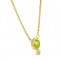 14K Yellow Gold Round Peridot with Diamond Birthstone Necklace