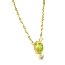 14K Yellow Gold Round Peridot with Diamond Birthstone Necklace