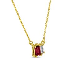 14K Yellow Gold Ruby and Diamond Baguette Duo Necklace