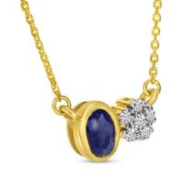 14K Yellow Gold Sapphire and Diamond Oval and Round Duo Necklace