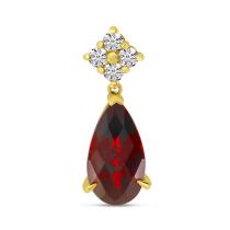 14K Yellow Gold Pear Garnet and Diamond Cluster Semi Precious Pendant