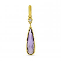 14K Yellow Gold Elongated Pear Amethyst Semi Precious Pendant