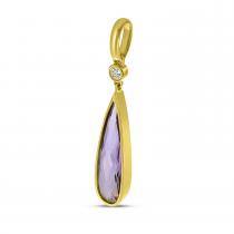 14K Yellow Gold Elongated Pear Amethyst Semi Precious Pendant