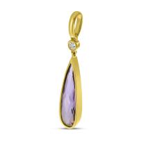 14K Yellow Gold Elongated Pear Amethyst Semi Precious Pendant