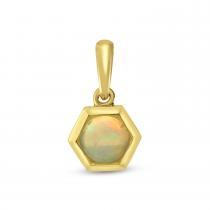 14K Yellow Gold Round Opal Hexagon Halo Pendant