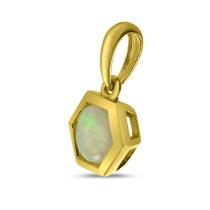 14K Yellow Gold Round Opal Hexagon Halo Pendant
