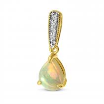 14K Yellow Gold Pear Opal and Diamond Pendant