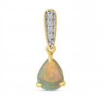 14K Yellow Gold Pear Opal and Diamond Pendant