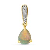 14K Yellow Gold Pear Opal and Diamond Pendant