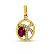 14K Yellow Gold Oval Ruby and Diamond Precious Pendant