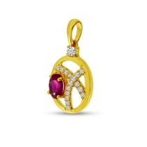 14K Yellow Gold Oval Ruby and Diamond Precious Pendant