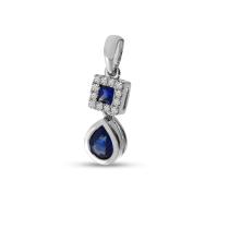 14K White Gold Pear and Princess Sapphire with Diamond Pendant
